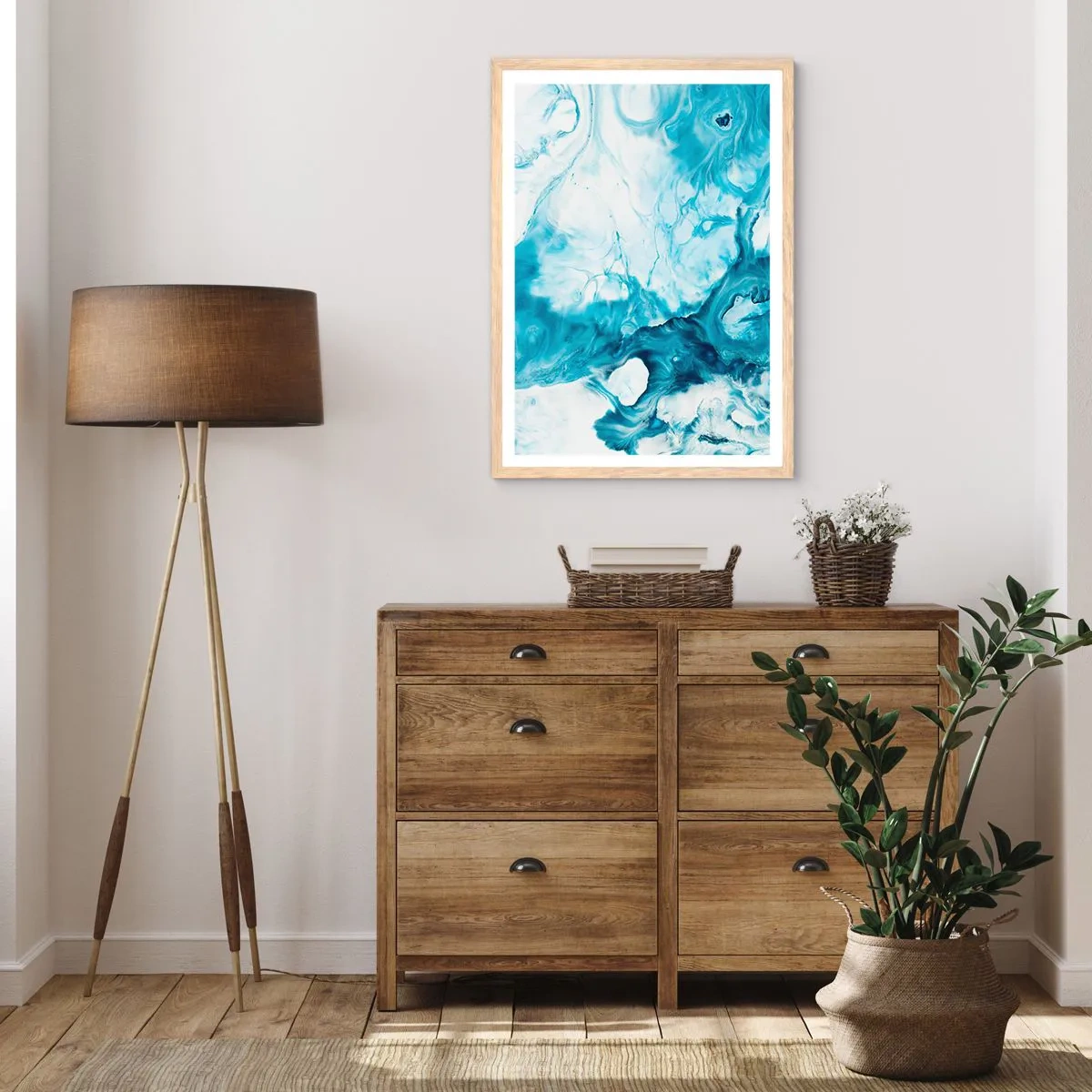 Plakat i ramme af lyst egetræ - Blå koncert - 30x40 cm