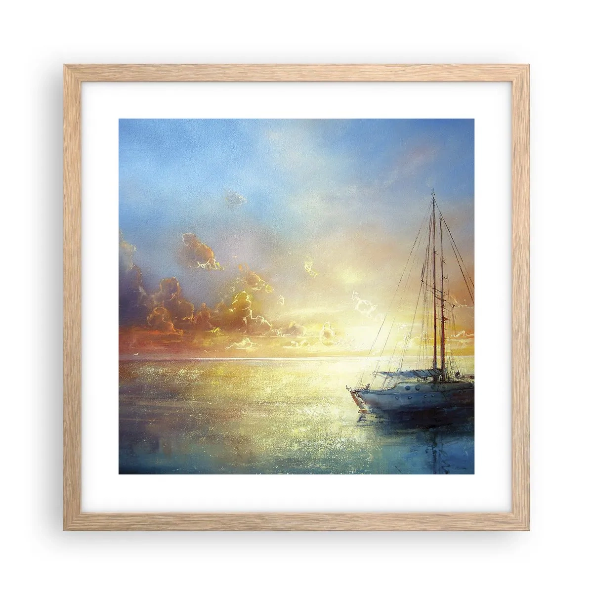 Plakat i ramme af lyst egetræ - I en gylden bugt - 40x40 cm