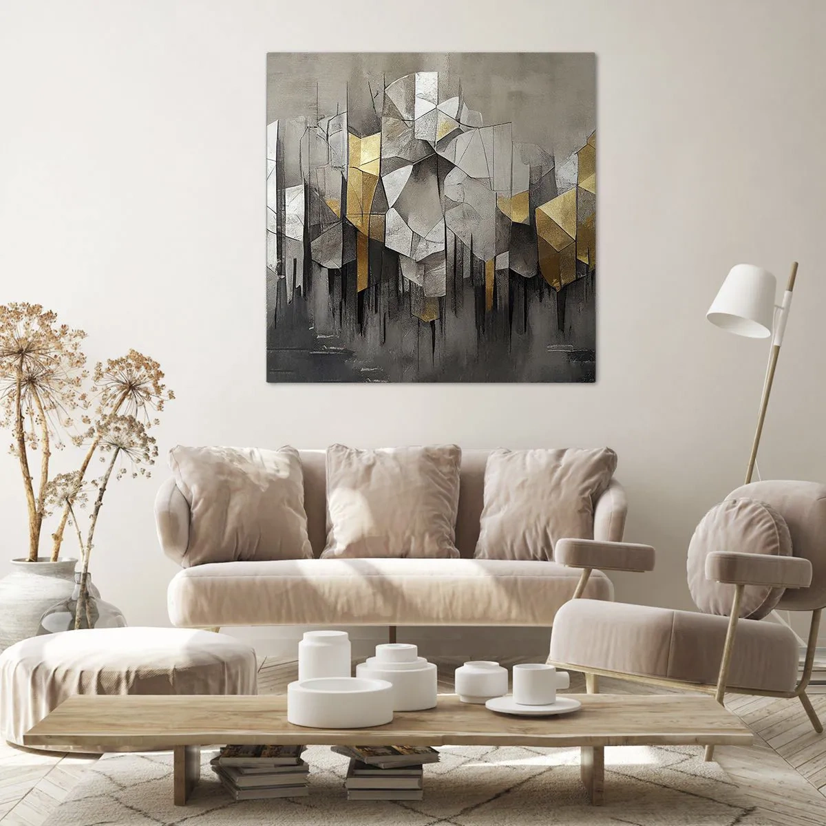 Lærredstryk - Billede på lærred - Komposition lavet af is og lys - 70x70 cm