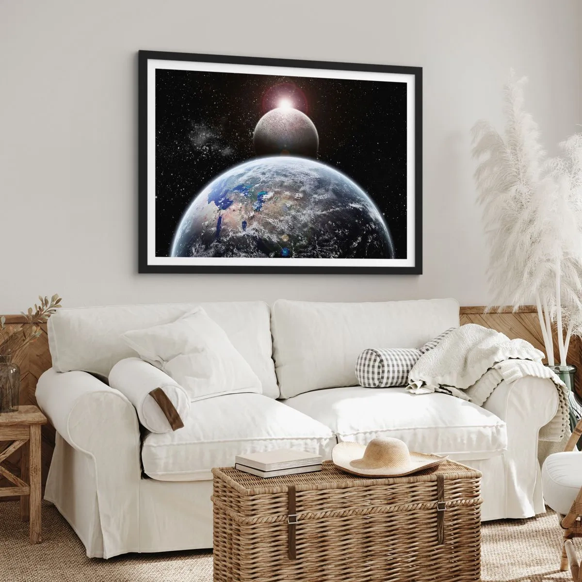 Plakat i sort ramme - Kosmisk landskab - solopgang - 100x70 cm