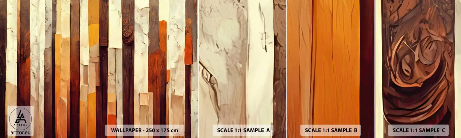 Prøve Fototapet Selvklæbende Deluxe Sticker - Hymne af skovens træer - Stykke, Abstraktion, bælter - 100x30 cm