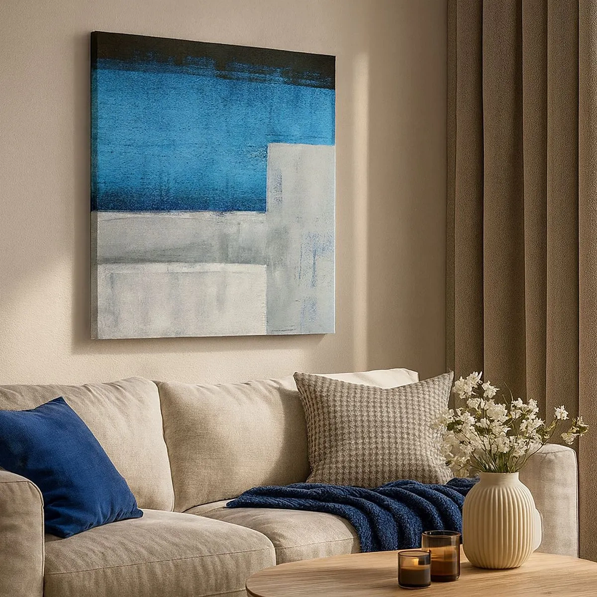 Lærredstryk - Billede på lærred - Poetisk komposition af grå og blå - 30x30 cm