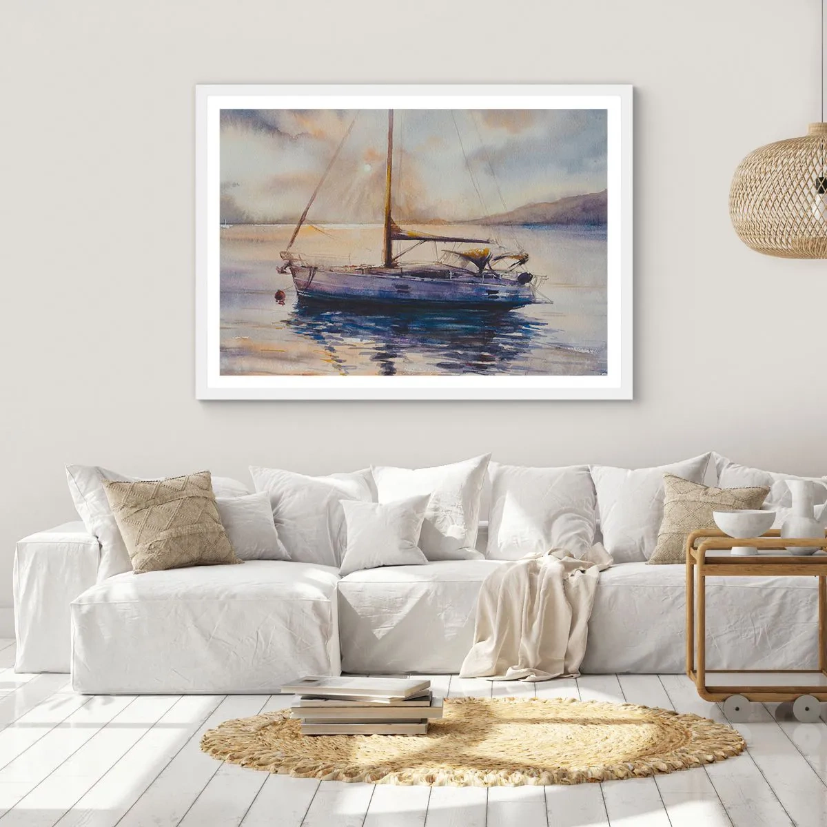 Plakat i hvid ramme - Aften i bugten - 100x70 cm