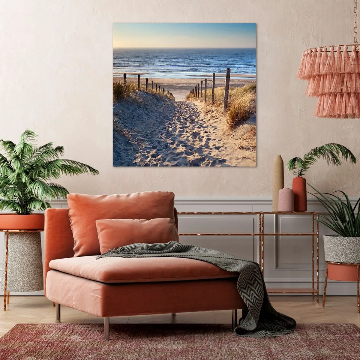 Lærredstryk - Billede på lærred - Havet brummer, fuglene synger, en vild strand midt i græsset.... - 30x30 cm