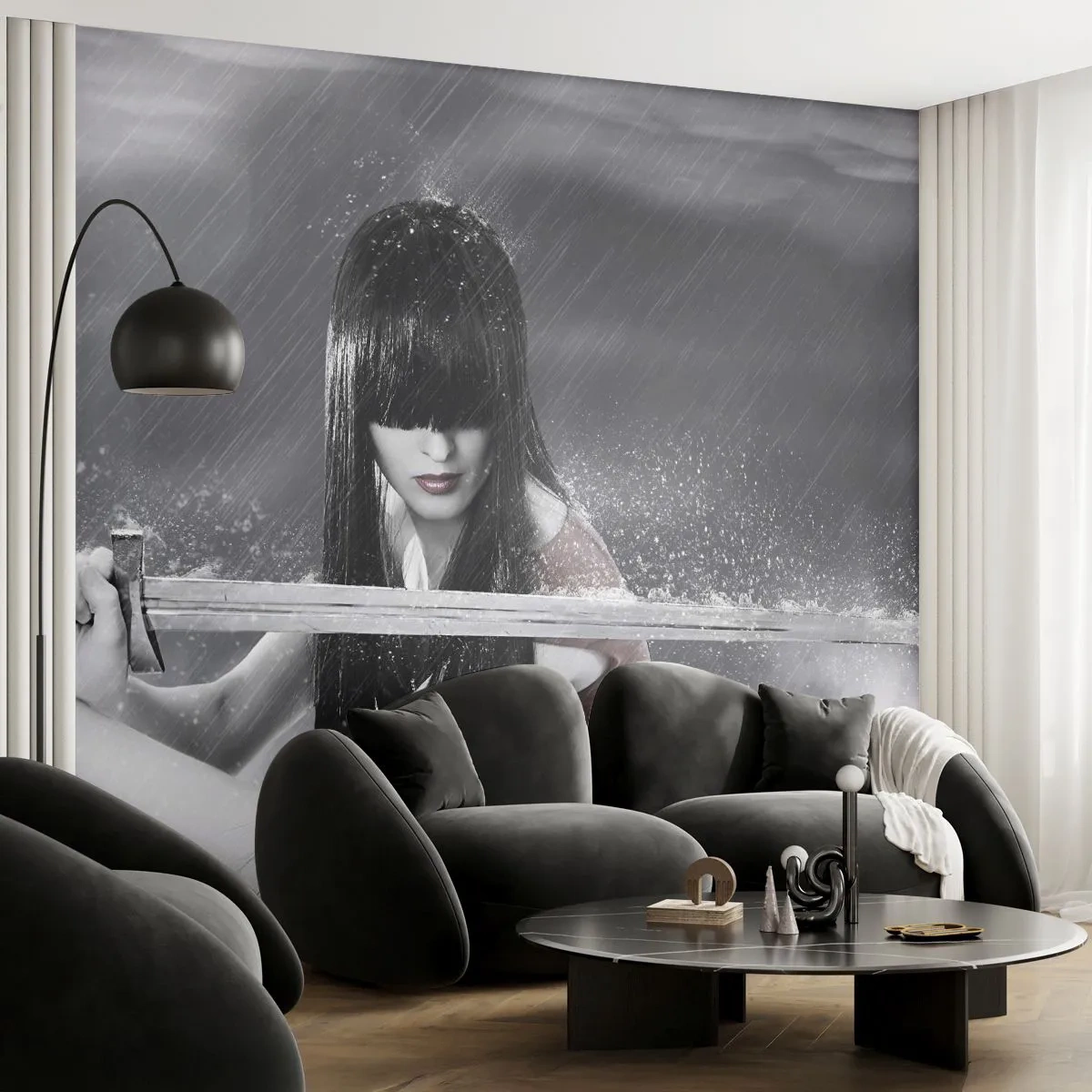 Fototapet Premium Sand - Smuk og farlig - Kvinde, Sværd, Militær - 100x70 cm