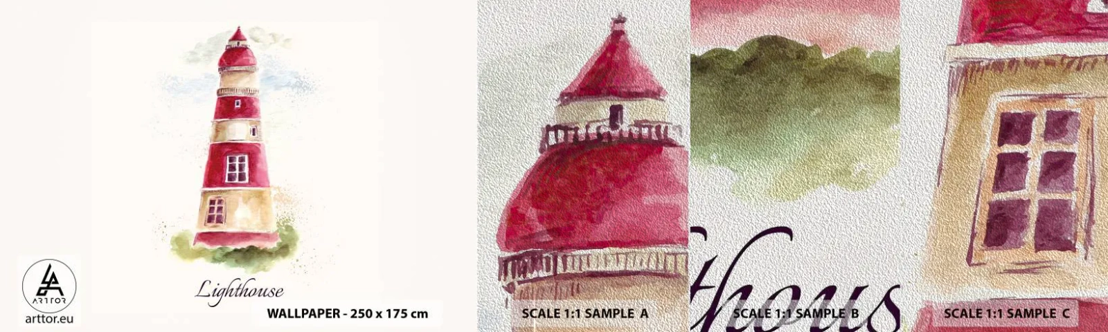 Prøve Fototapet Premium Sand - Altid vejret omkring - Fyrtårn, Ved havet, Hav - 100x30 cm