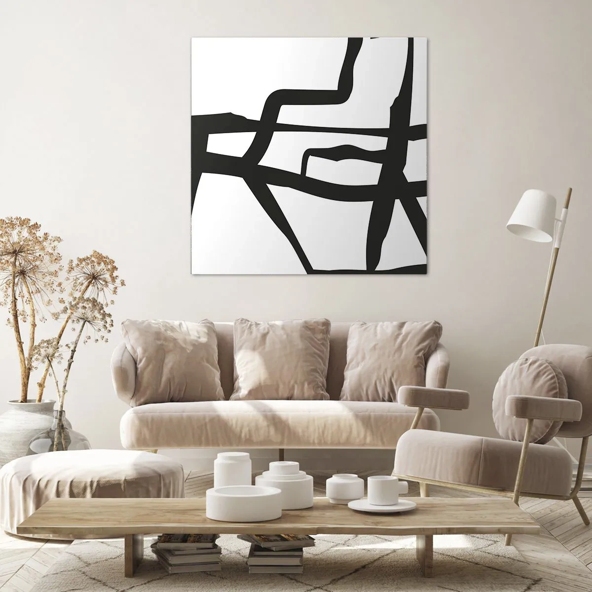 Lærredstryk - Billede på lærred - Sort og hvid konstruktion - 30x30 cm