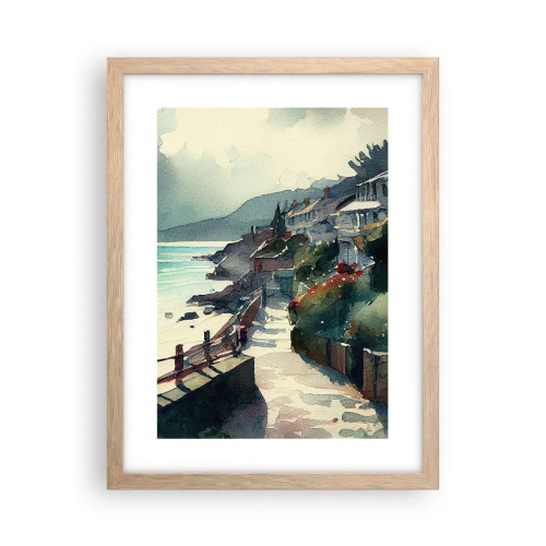 Plakat i ramme af lyst egetræ - Middelhavsby - 30x40 cm