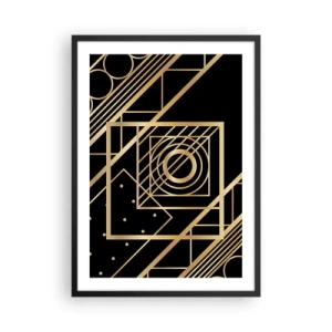 Plakat i sort ramme - Gyldne geometriske mønstre på en sort baggrund i Art Deco-stil - 50x70cm - Gylden geometri - Moderne vægdekoration til stue og soveværelse ARTTOR