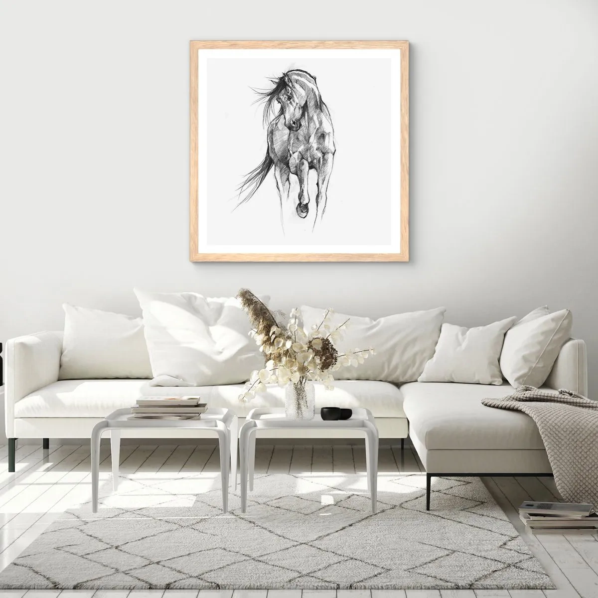 Plakat i ramme af lyst egetræ - I en yndefuld trav - 30x30 cm