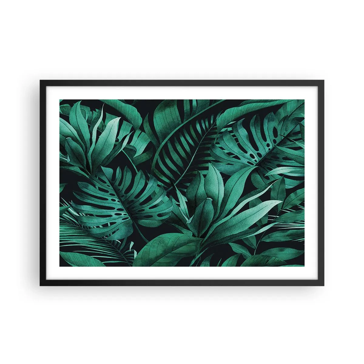 Plakat i sort ramme - Dyb tropisk grøn - 70x50 cm