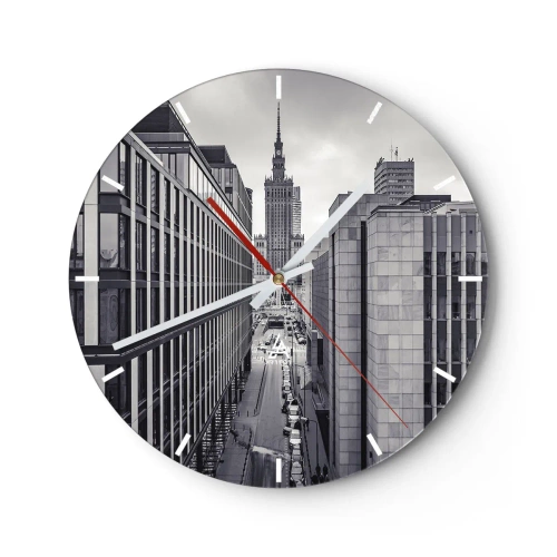 Vægur, Uret - Bypanorama med moderne arkitektur - 30x30cm - Warszawa dalen - Moderne vægdekoration til stue, køkken og soveværelse ARTTOR