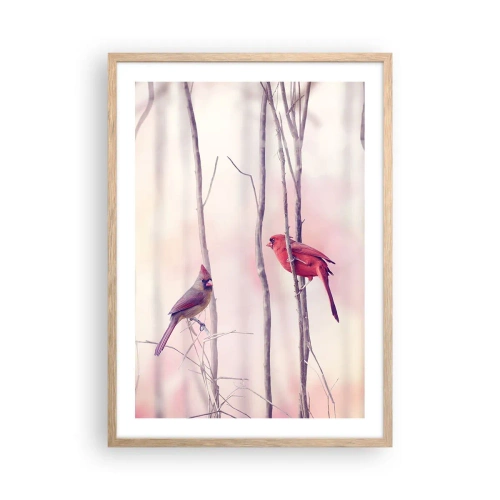 Plakat i ramme af lyst egetræ - Fortællingen om den lyserøde skov - 50x70 cm