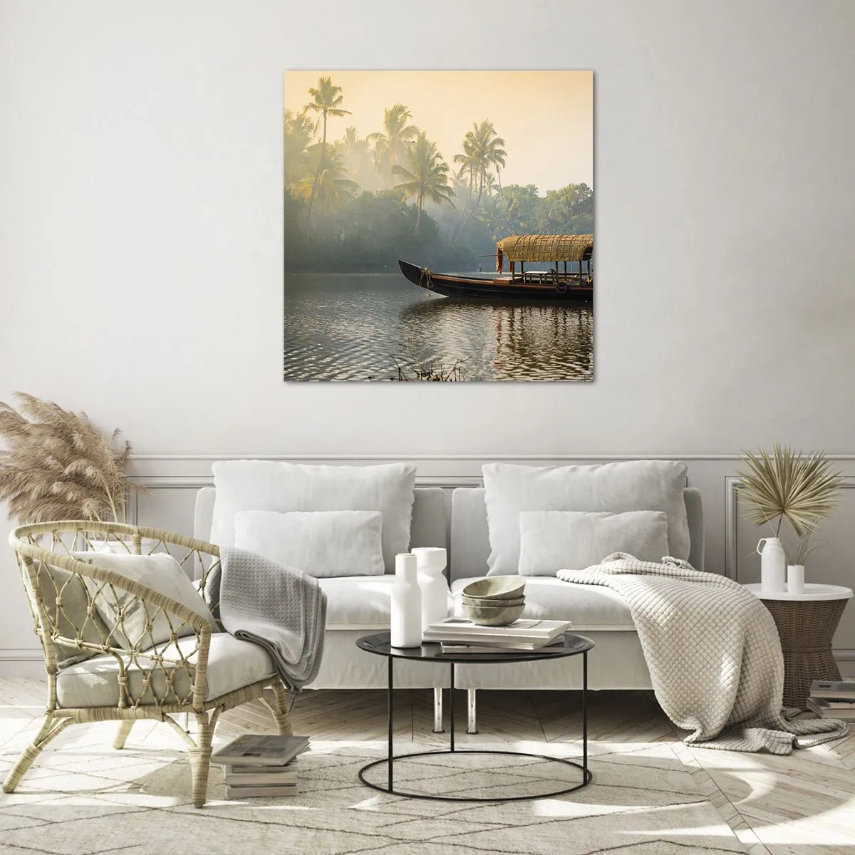 Billede på glas - Hus ved floden - 60x60 cm