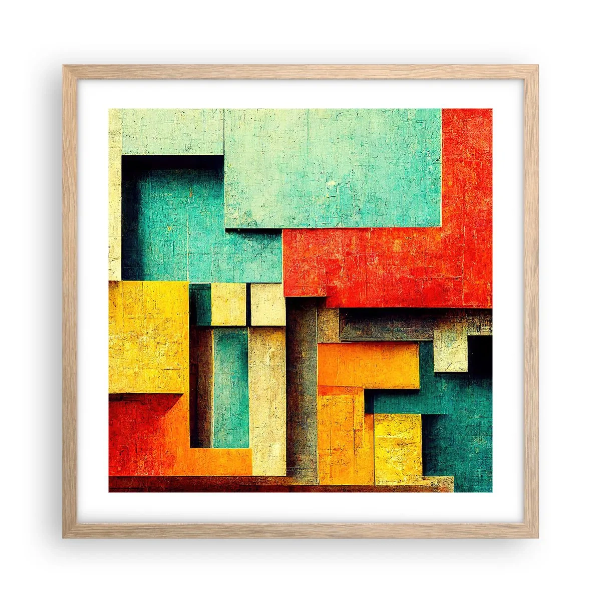 Plakat i ramme af lyst egetræ - Festival for rette vinkler - 50x50 cm