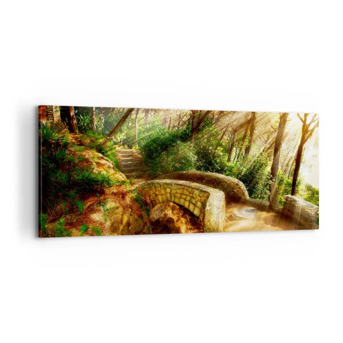 Lærredstryk - Billede på lærred - Lige fra broen og ind i eventyrskoven - 100x40 cm