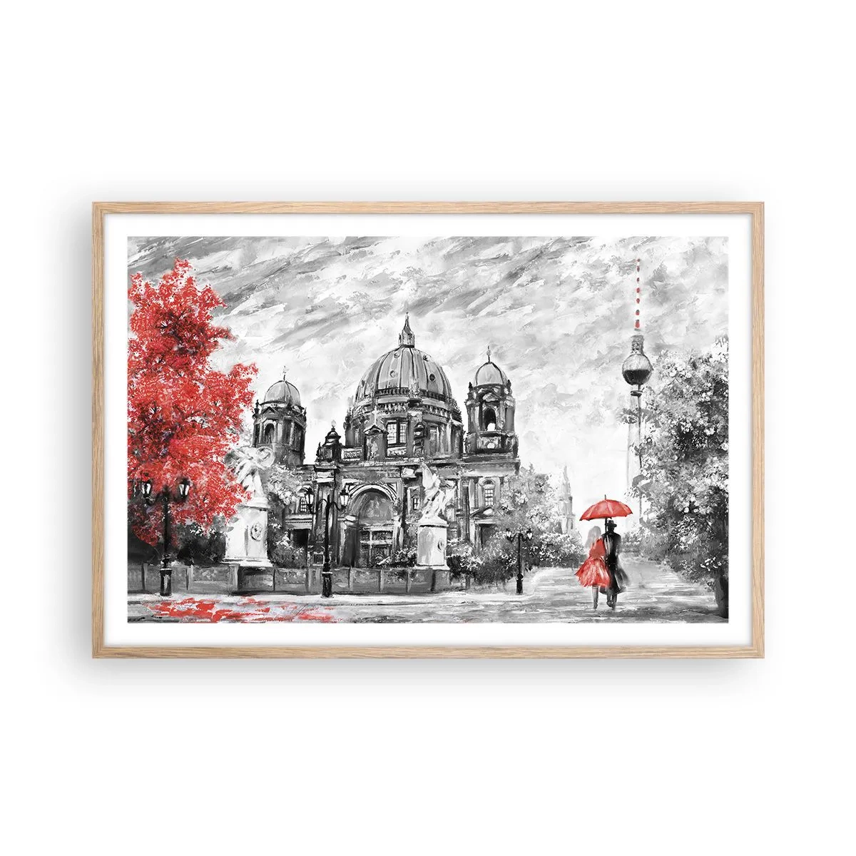 Plakat i ramme af lyst egetræ - Møde i Berlin - 91x61 cm