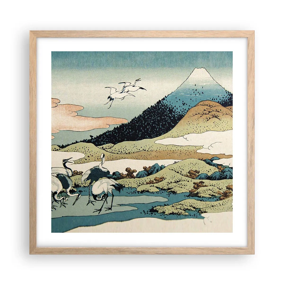 Plakat i ramme af lyst egetræ - I japansk ånd - 50x50 cm