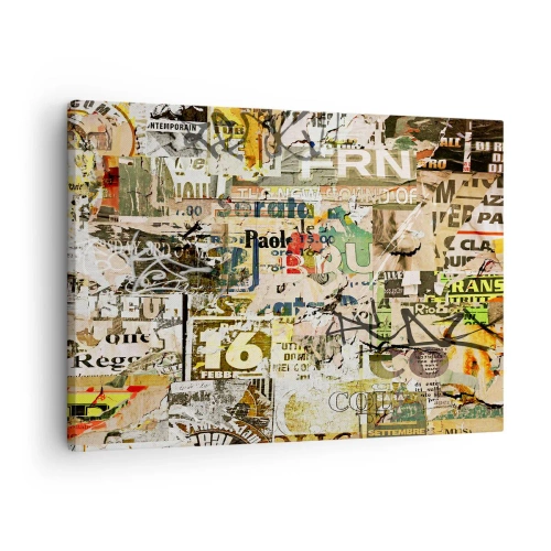Lærredstryk - Billede på lærred - En collage af fragmenter af aviser og plakater i kunstnerisk stil. - 70x50cm - Åh, det er ved at ske... - Moderne vægdekoration til stue og soveværelse ARTTOR