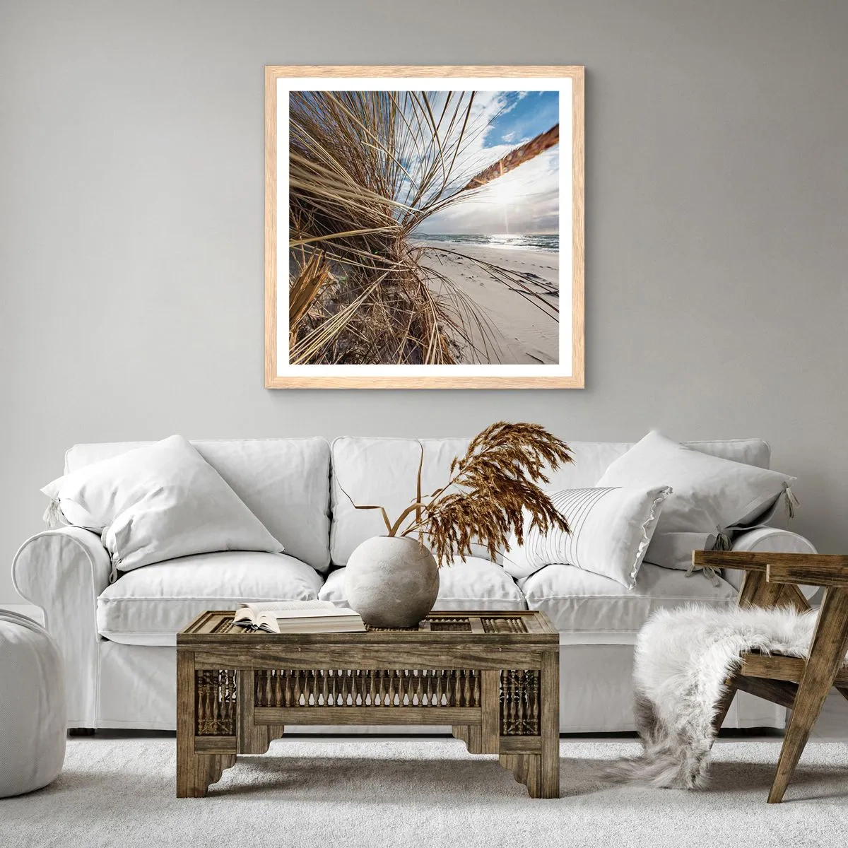 Plakat i ramme af lyst egetræ - Et møde mellem elementerne - 40x40 cm
