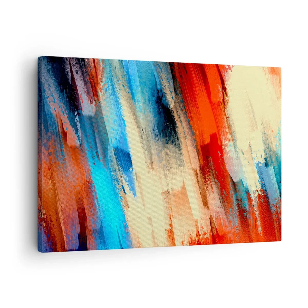 Lærredstryk - Billede på lærred - Abstrakt penselstrøg i nuancer af blå og orange - 70x50cm - En kaskade af farver - Moderne vægdekoration til stue og soveværelse ARTTOR