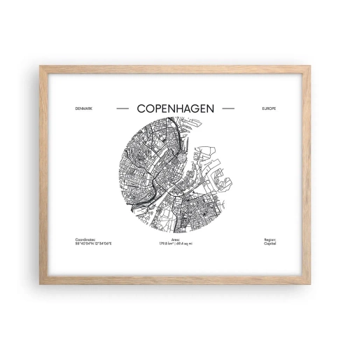 Plakat i ramme af lyst egetræ - Københavns anatomi - 50x40 cm