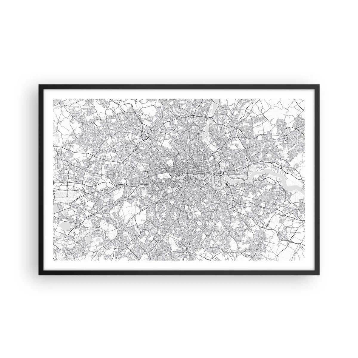 Plakat i sort ramme - Kort over Londons labyrint - 91x61 cm