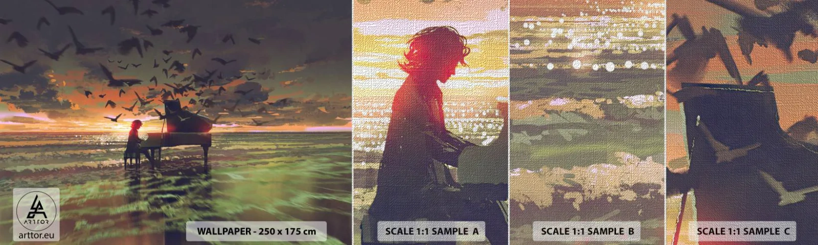 Prøve Fototapet Premium Canvas - Koncert for klaver og bølger - Abstraktion, Klaver, musik - 100x30 cm