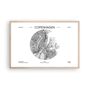Plakat i ramme af lyst egetræ - Københavns anatomi - 91x61 cm