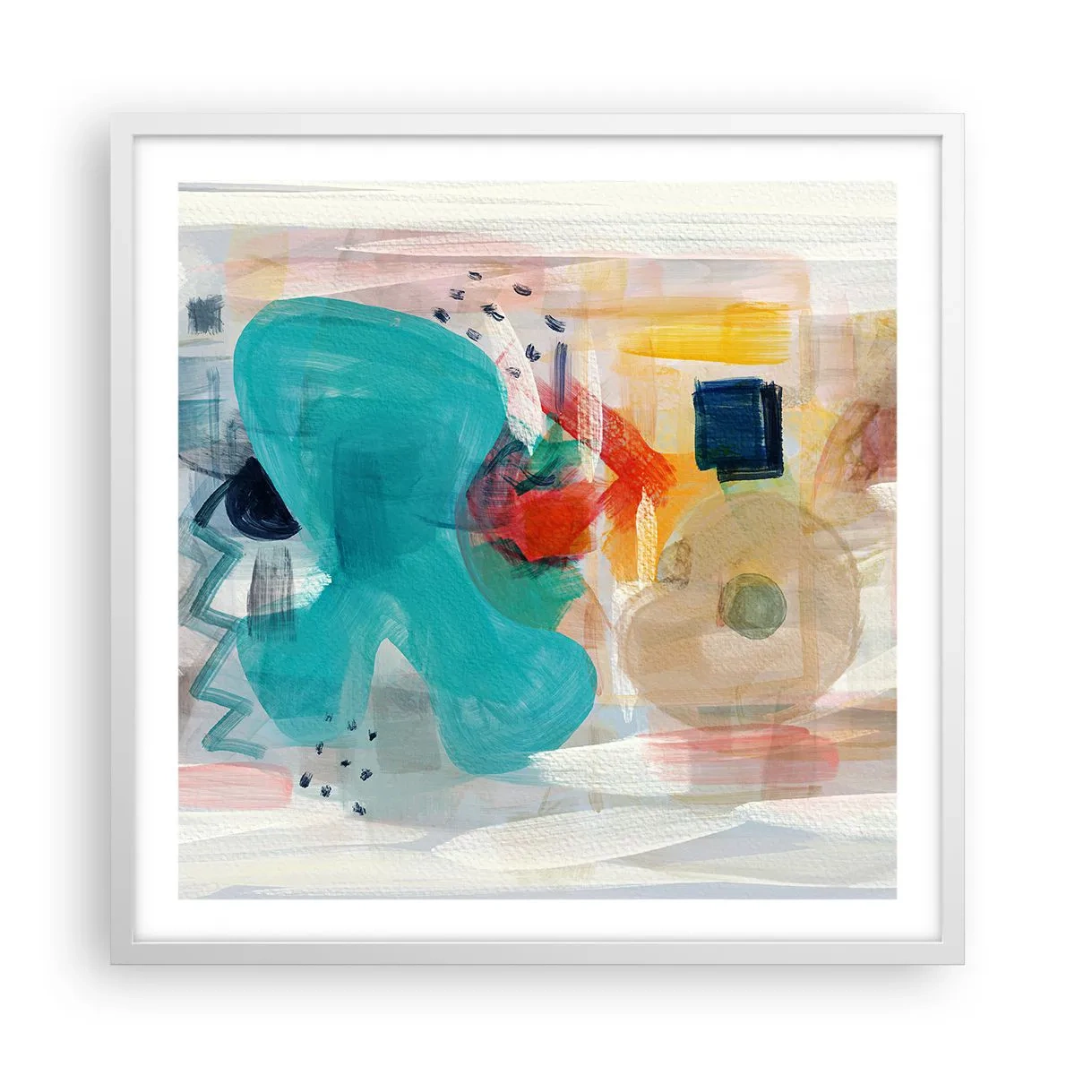 Plakat i hvid ramme - Et farverigt spil - 60x60 cm