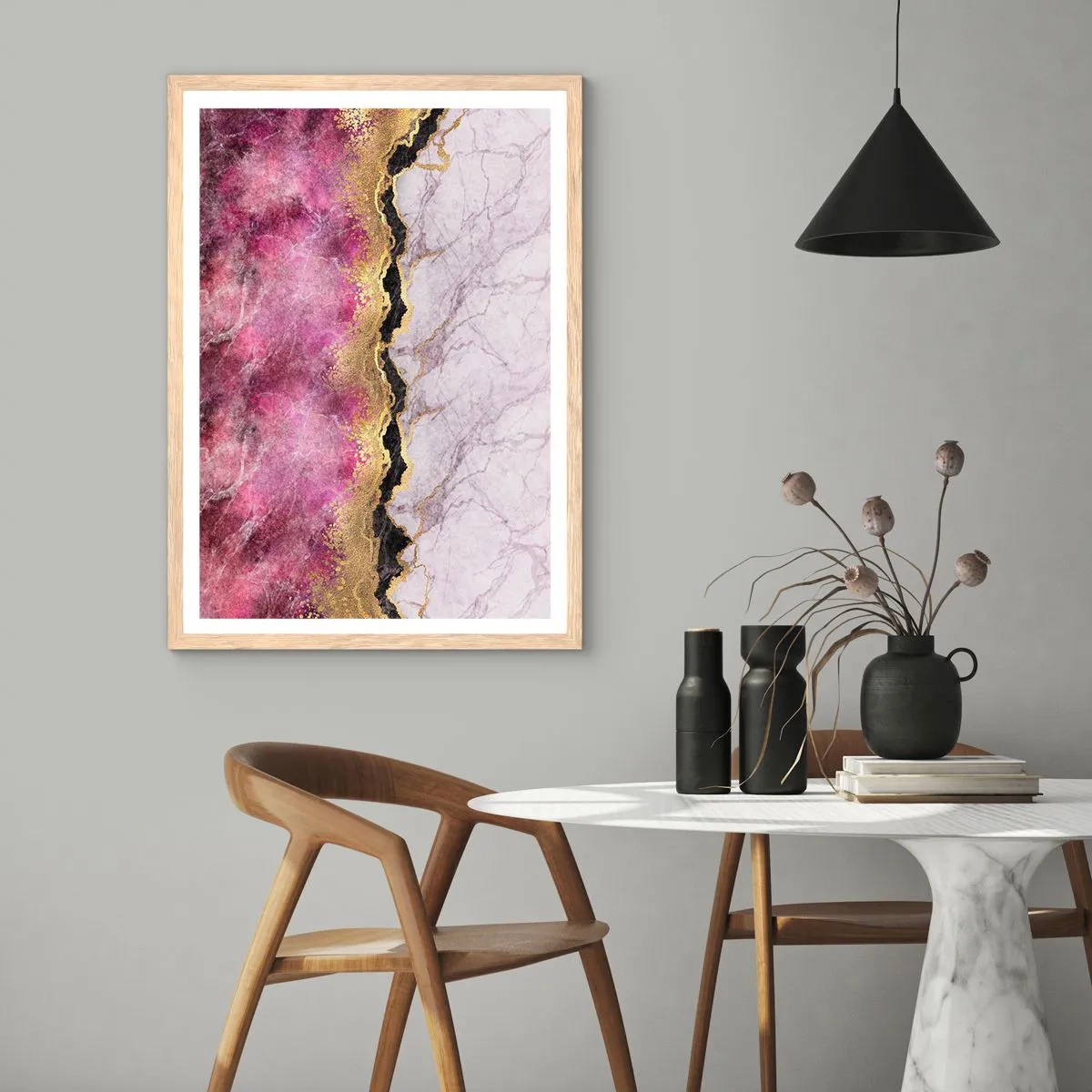 Plakat i ramme af lyst egetræ - På grænsen - 70x100 cm