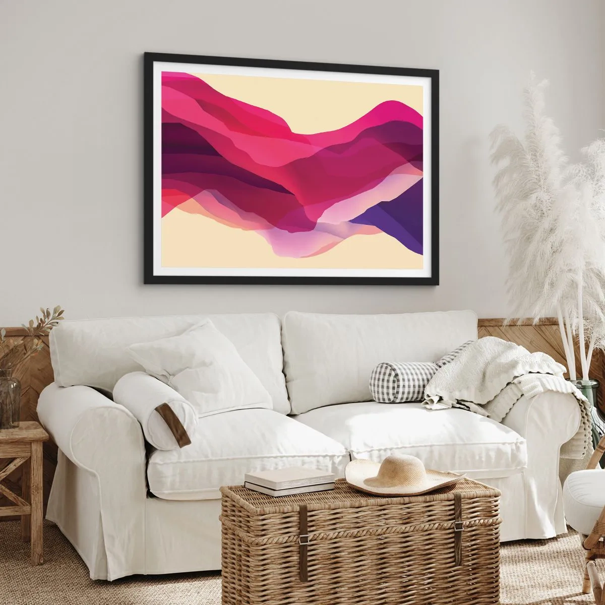 Plakat i sort ramme - Bølger i lilla - 50x40 cm