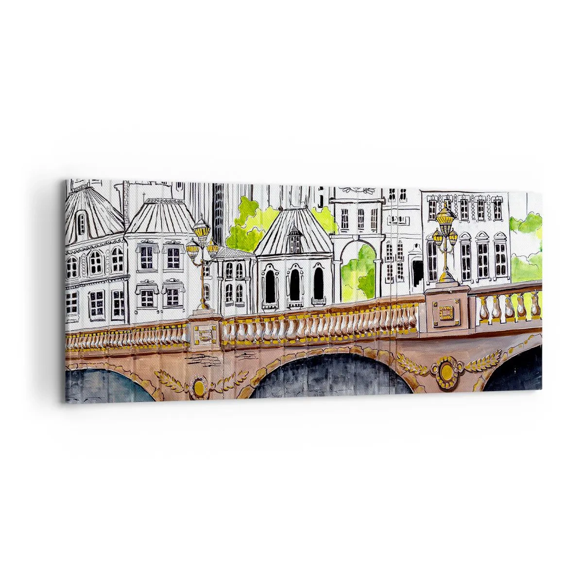 Lærredstryk - Billede på lærred - Byen som den er malet - 100x40 cm