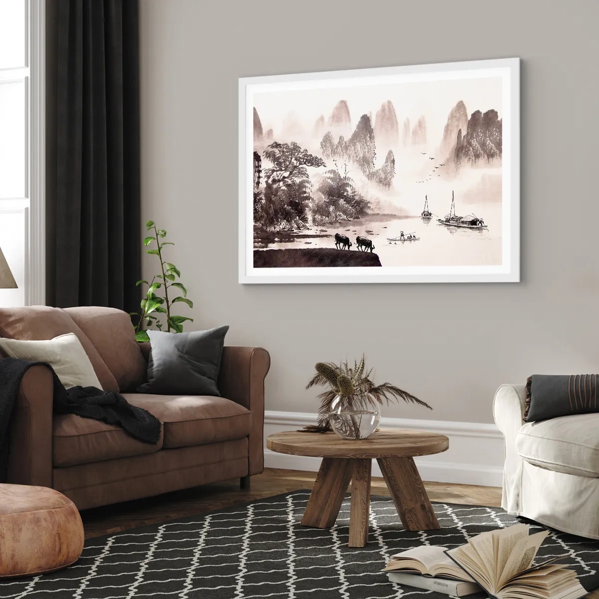 Plakat i hvid ramme - Østens eksotiske hverdag - 91x61 cm