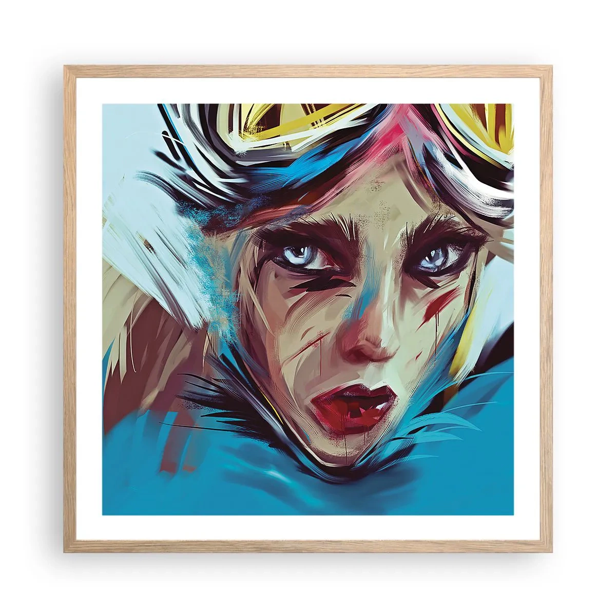 Plakat i ramme af lyst egetræ - Vejkriger - 60x60 cm