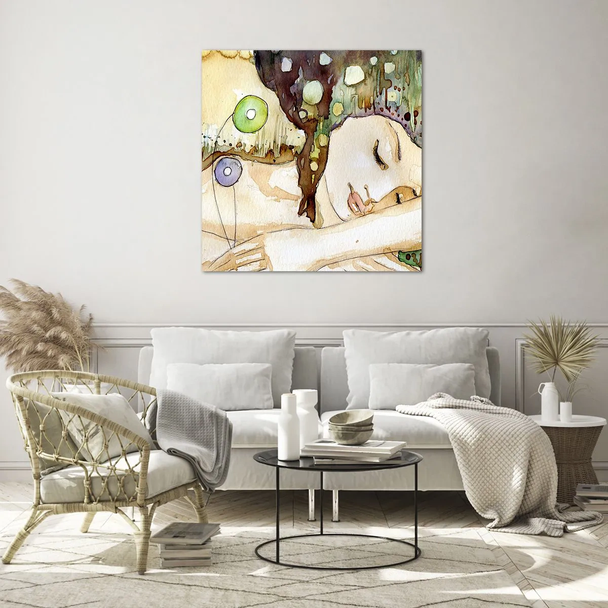 Billede på glas - Smaragd-violet drøm - 70x70 cm