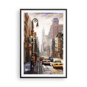 Plakat i sort ramme - New York - også farverig i regnvejr - 61x91 cm