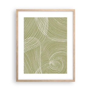Plakat i ramme af lyst egetræ - Indviklet abstraktion i hvidt - 40x50 cm