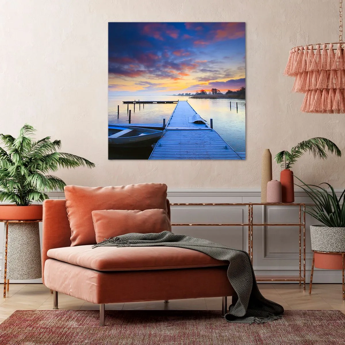 Lærredstryk - Billede på lærred - Violet-gylden sindsro - 70x70 cm