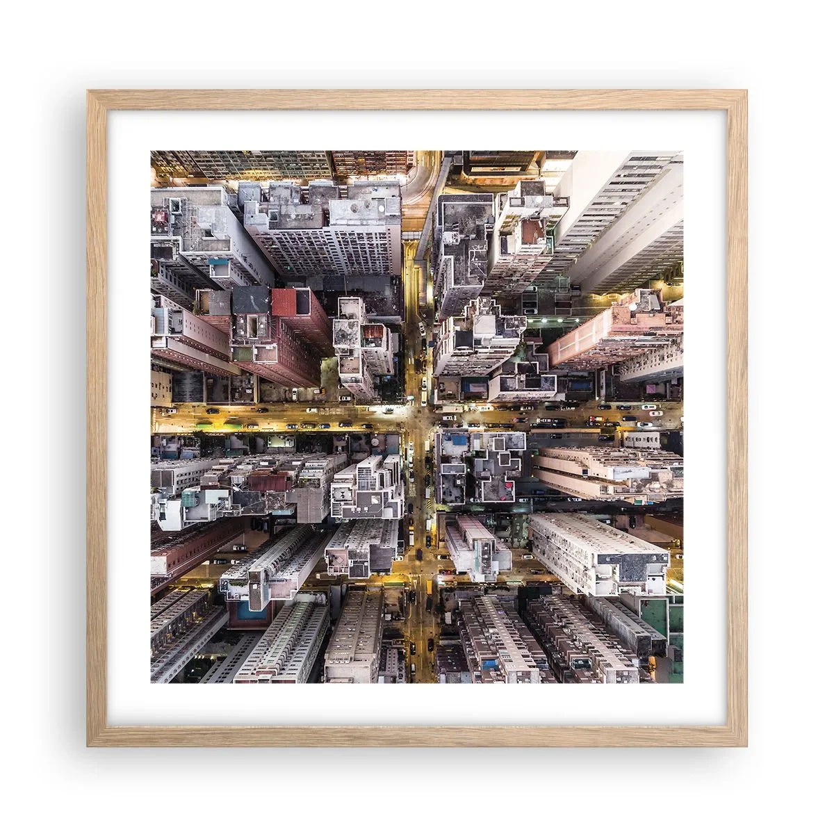 Plakat i ramme af lyst egetræ - Hilsner fra Hong Kong - 50x50 cm