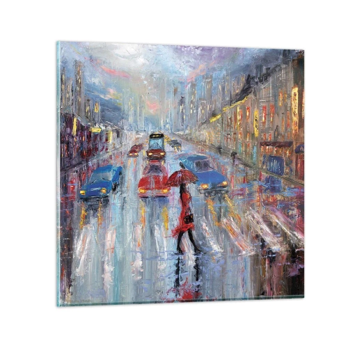 Billede på glas - Regnfuld eftermiddag i byen - 40x40 cm