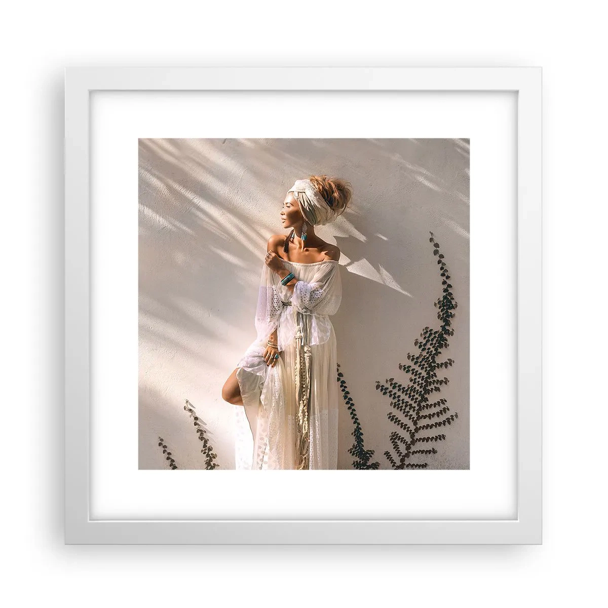 Plakat i hvid ramme - Solen og pigen - 30x30 cm