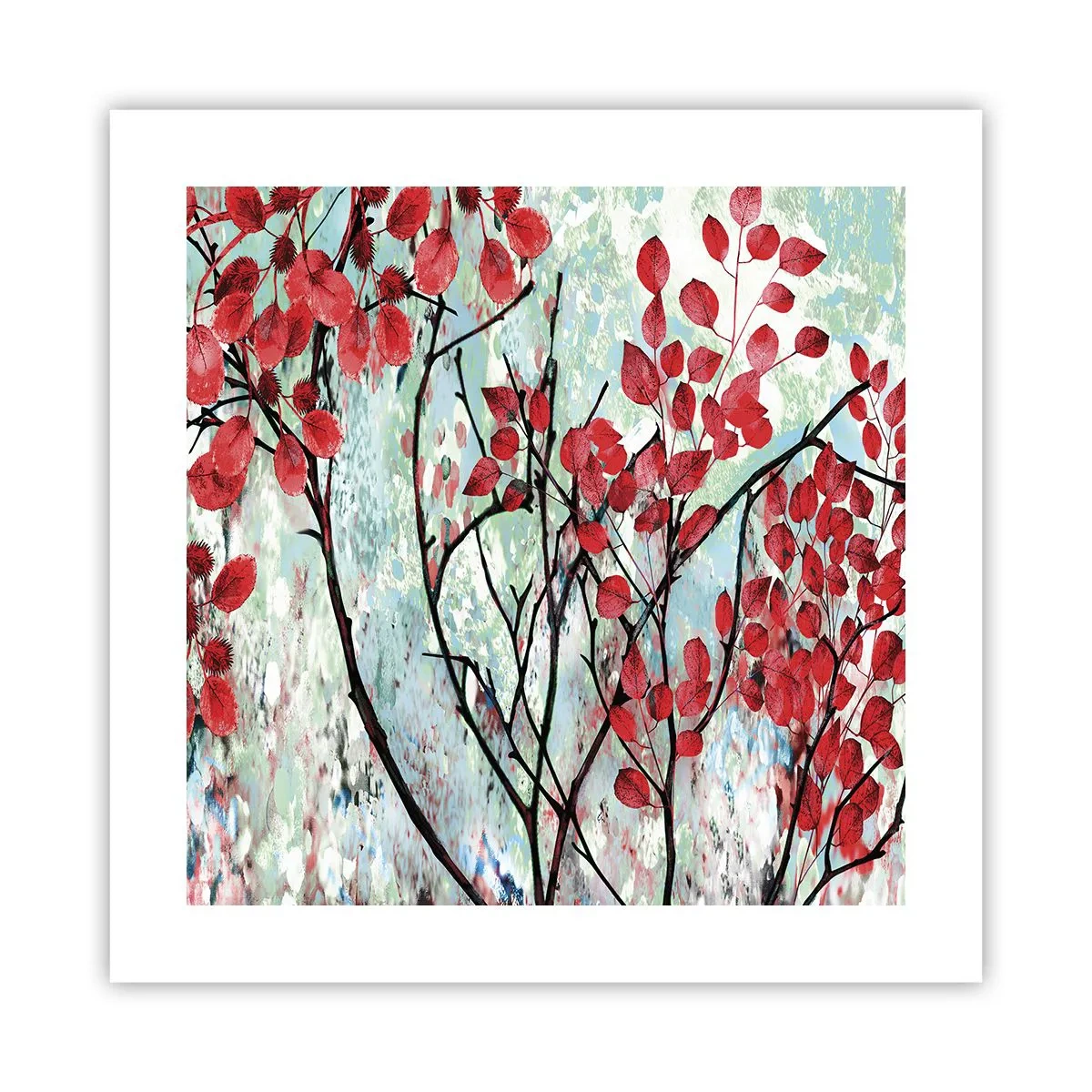 Plakat - Træ i skarlagenrødt - 40x40 cm