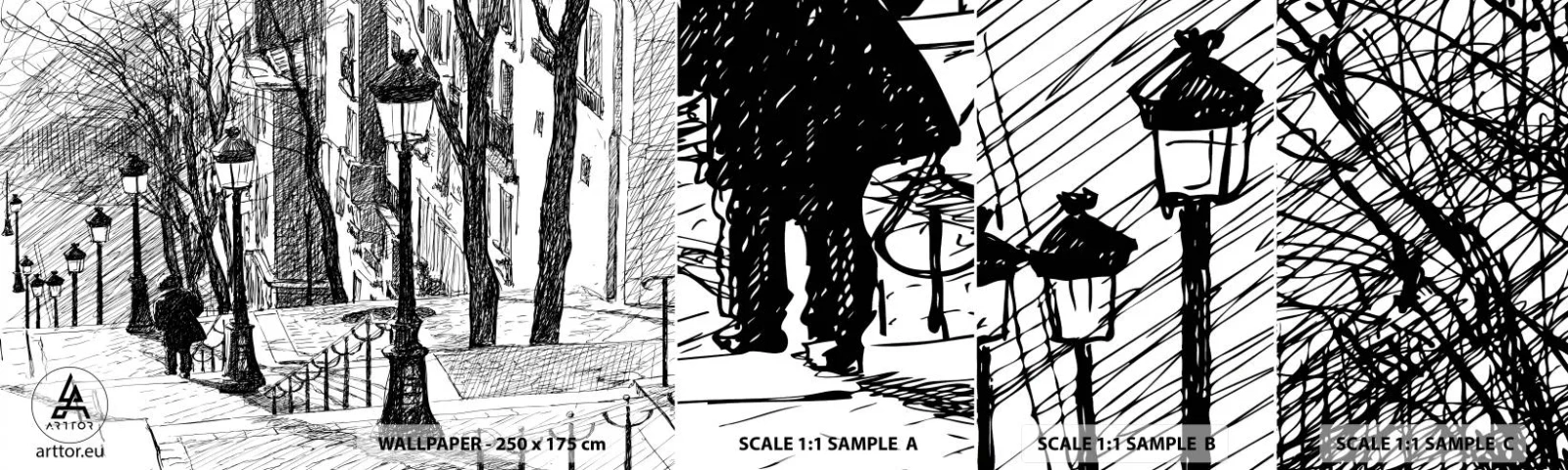 Prøve Fototapet Selvklæbende Deluxe Sticker - Kærlighedshistorie eller skrækhistorie? - Montmartre, Arkitektur, Paris - 100x30 cm