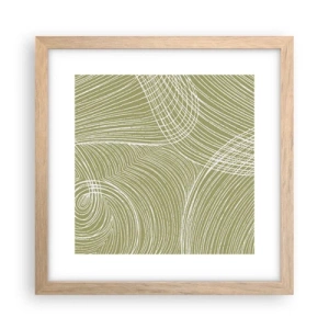 Plakat i ramme af lyst egetræ - Indviklet abstraktion i hvidt - 30x30 cm