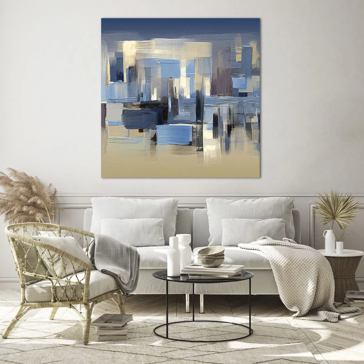 Billede på glas - Blå konstruktion - 40x40 cm