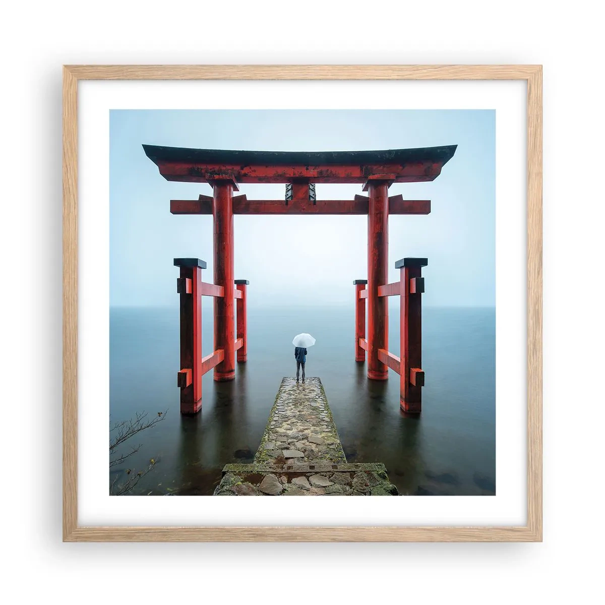 Plakat i ramme af lyst egetræ - Japansk drømmeri - 50x50 cm