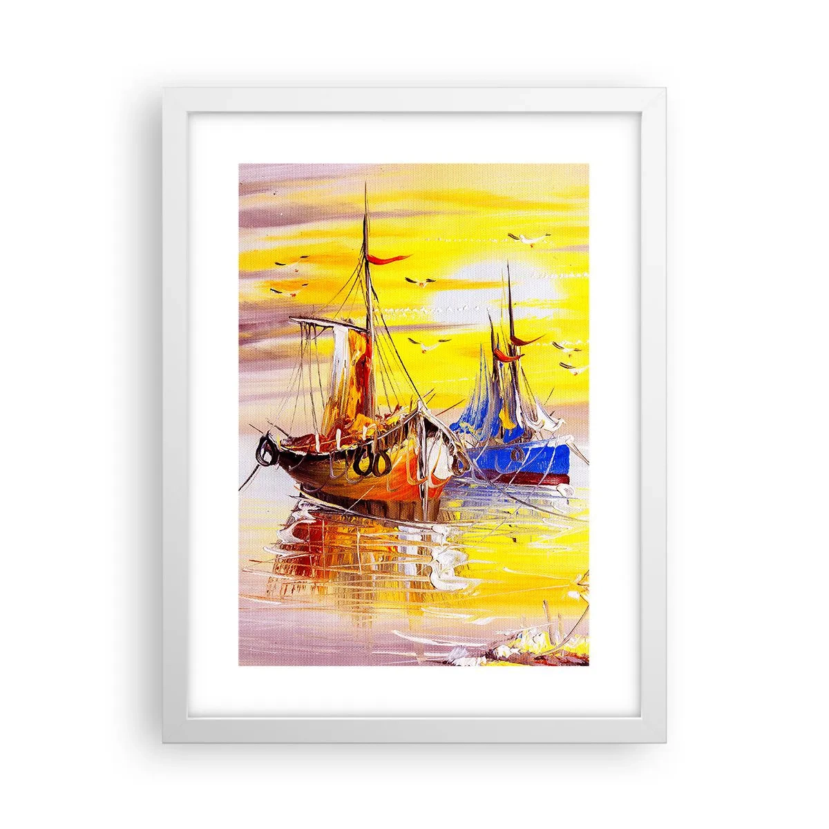 Plakat i hvid ramme - Et velfortjent hvil i havnen - 30x40 cm