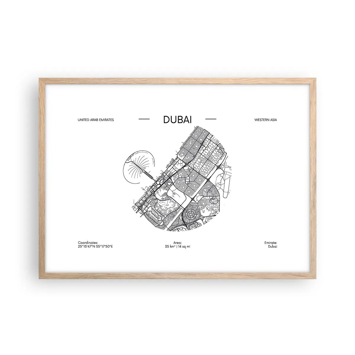 Plakat i ramme af lyst egetræ - Dubais anatomi - 70x50 cm