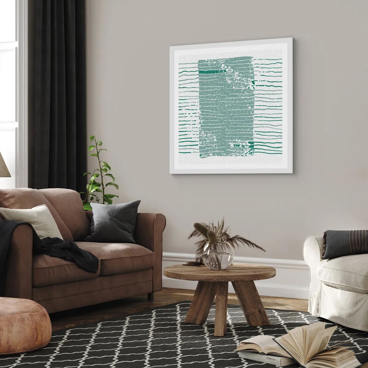 Plakat i hvid ramme - Marin abstraktion - 60x60 cm